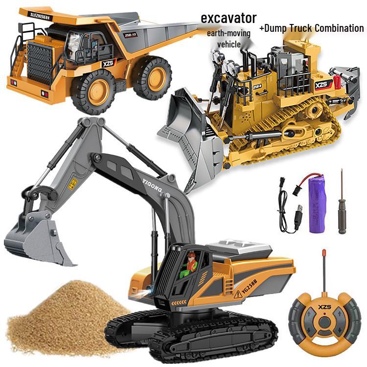1:24 Alloy Remote Control Excavator & Bulldozer Toy Truck for Kids
