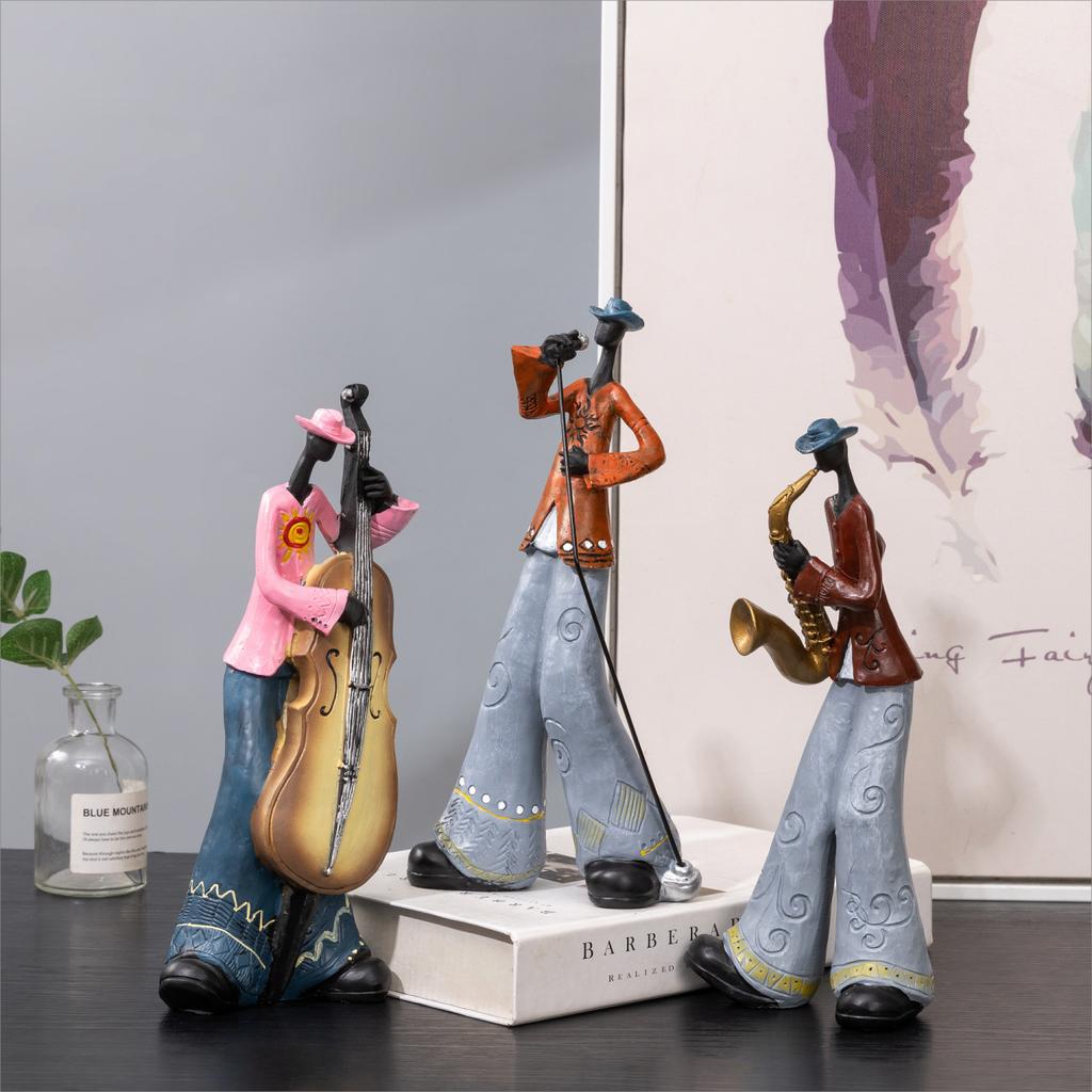 1 resin band statue, creative instrument model sculpture, Nordic style home decoration for living room, porch, and study