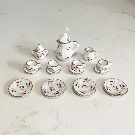 1:12 Miniature Ceramic Tea Set Gold Edge Collection Realistic Mini Teapot Cups And Saucers Micro Scene Decor for DIY Projects Collectors Kids
