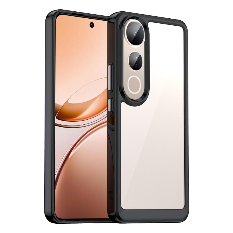 

For vivo V50 Lite 5G Phone Case WANLONFENG XC Series TPU Acrylic Cover with Tempered Glass (Big Lens Hole) Transparent Blue