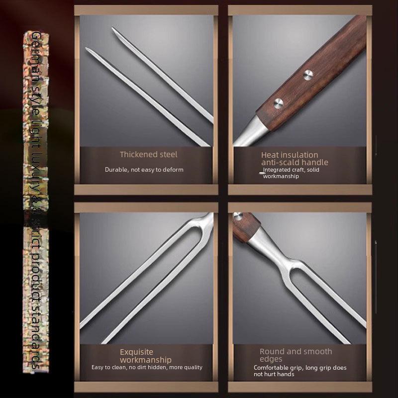 Forchetta per barbecue in acciaio inossidabile con manico in legno spesso per manzo e montone