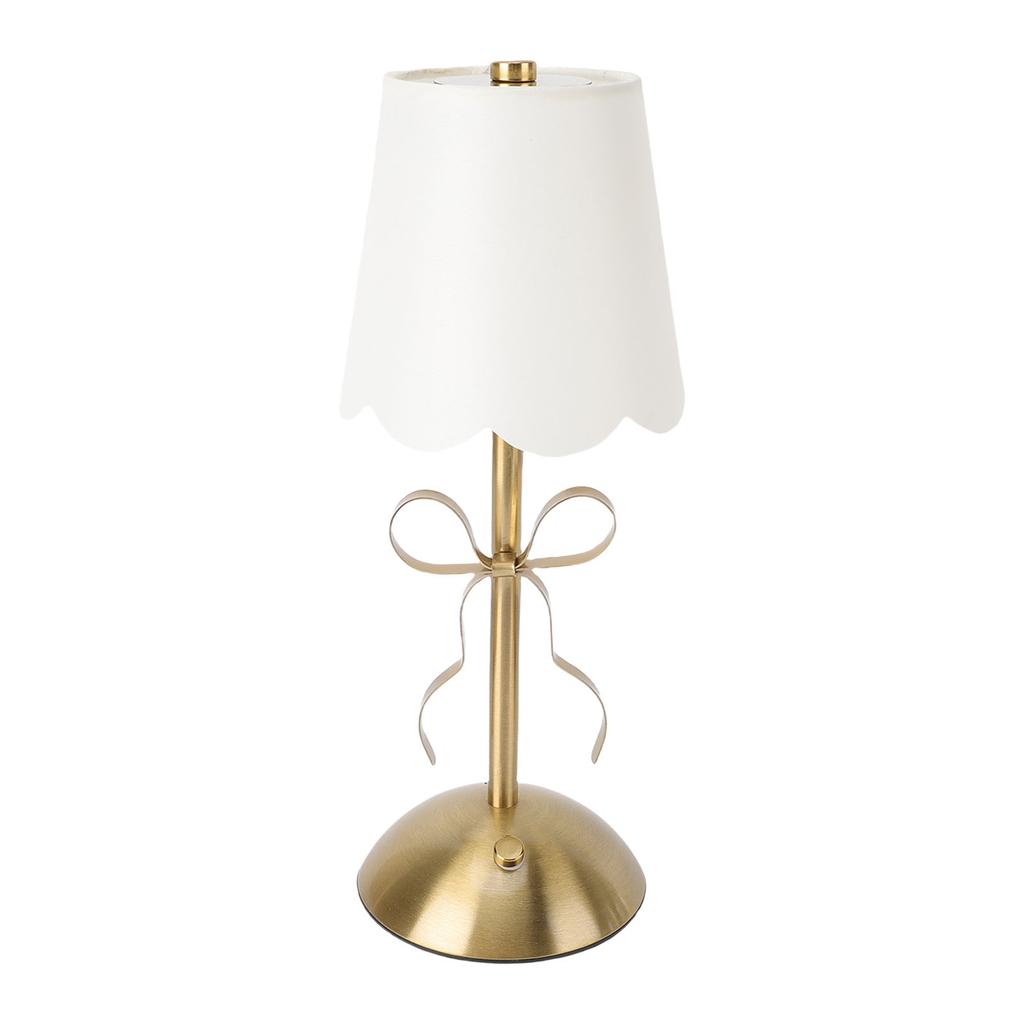 Bow Table Lamp with Fabric Shade Cute Decorative Metal Rechargeable Cordless Bedside Lamp for Bedroom