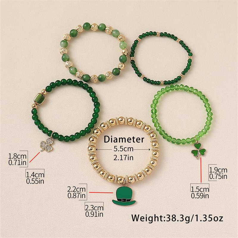 St.Patrick's Day Bracelets for Women Men Mutilayered Lucky Shamrock Charm Bracelet Green Leaf Hat Beaded Holiday Bracelet Irish Festival Party Jewelry
