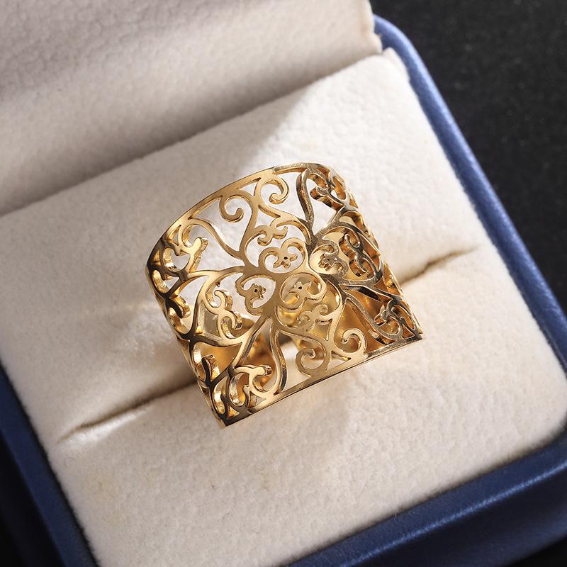 European and American Style Domineering Retro Fashion Ring with Adjustable Stainless Steel Hollow Pattern Ring Opening