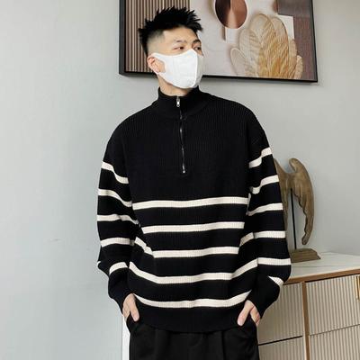 Autumn and Winter New Men's Collar Striped Loose Pullover Sweater Jacket