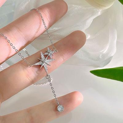 Eight Pointed Star Tassel Necklace with Light Luxury and High-end Feel, Sparkling Diamond Star Collarbone Chain, Gift for Girlfriends