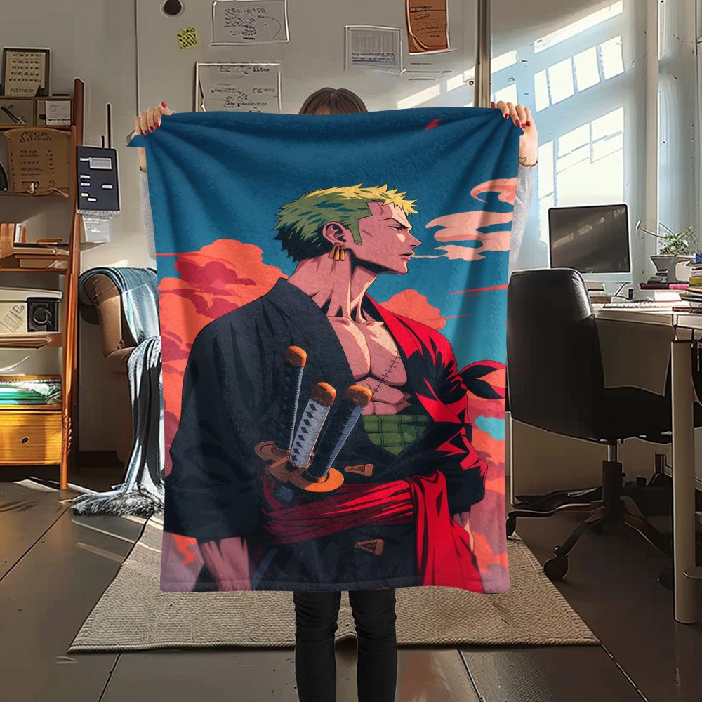 1PC Roronoa Zoro Patterned Flannel Blanket Suitable For All Seasons For Home Decor Warmth And Comfort Gifts Holiday Present
