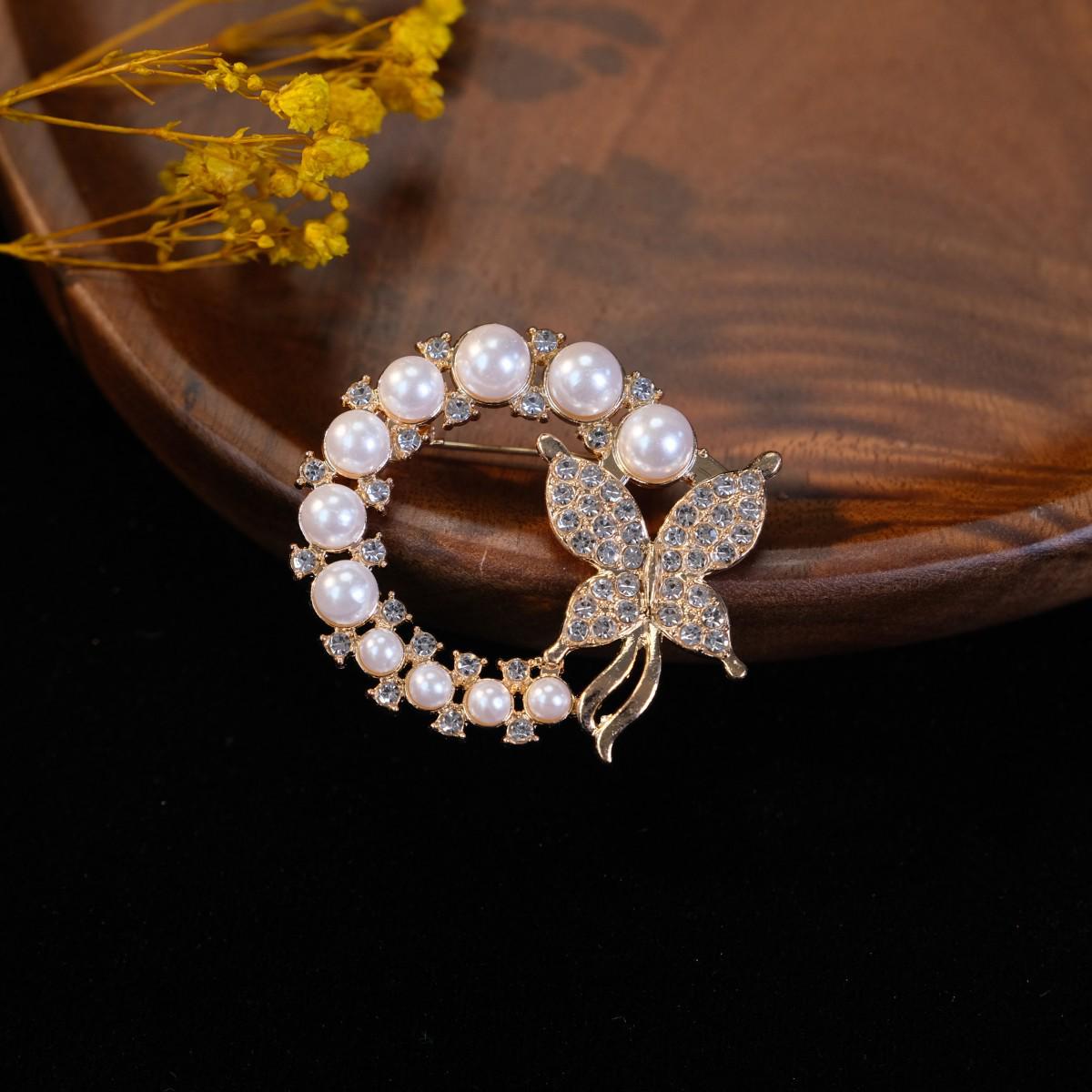 

Роскошная минималистичная брошь-бабочка с жемчугом - Универсальная булавка из сплава и аксессуар-корсет