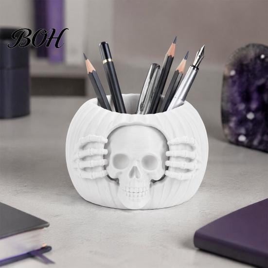 Versatile Small Item Storage Box Halloween Skull Pumpkin Pen Holder, Gothic Decorative Pencil Cup, Spooky Funny Party Gift Desk Organizer for