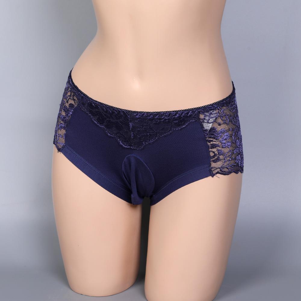 3XL Large Size Sissy Pouch Panties Mens Physiology Underwear Sexy Lace Soft Comfortble U Convex Briefs Feminization Gay Lingerie