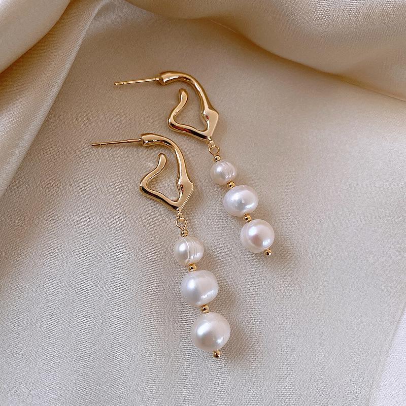 Hot Sell Trendy Natural Baroque Freshwater Pearl 14K Gold Filled Female Tassels Stud Earrings  Not Allergic Gifts Cheap