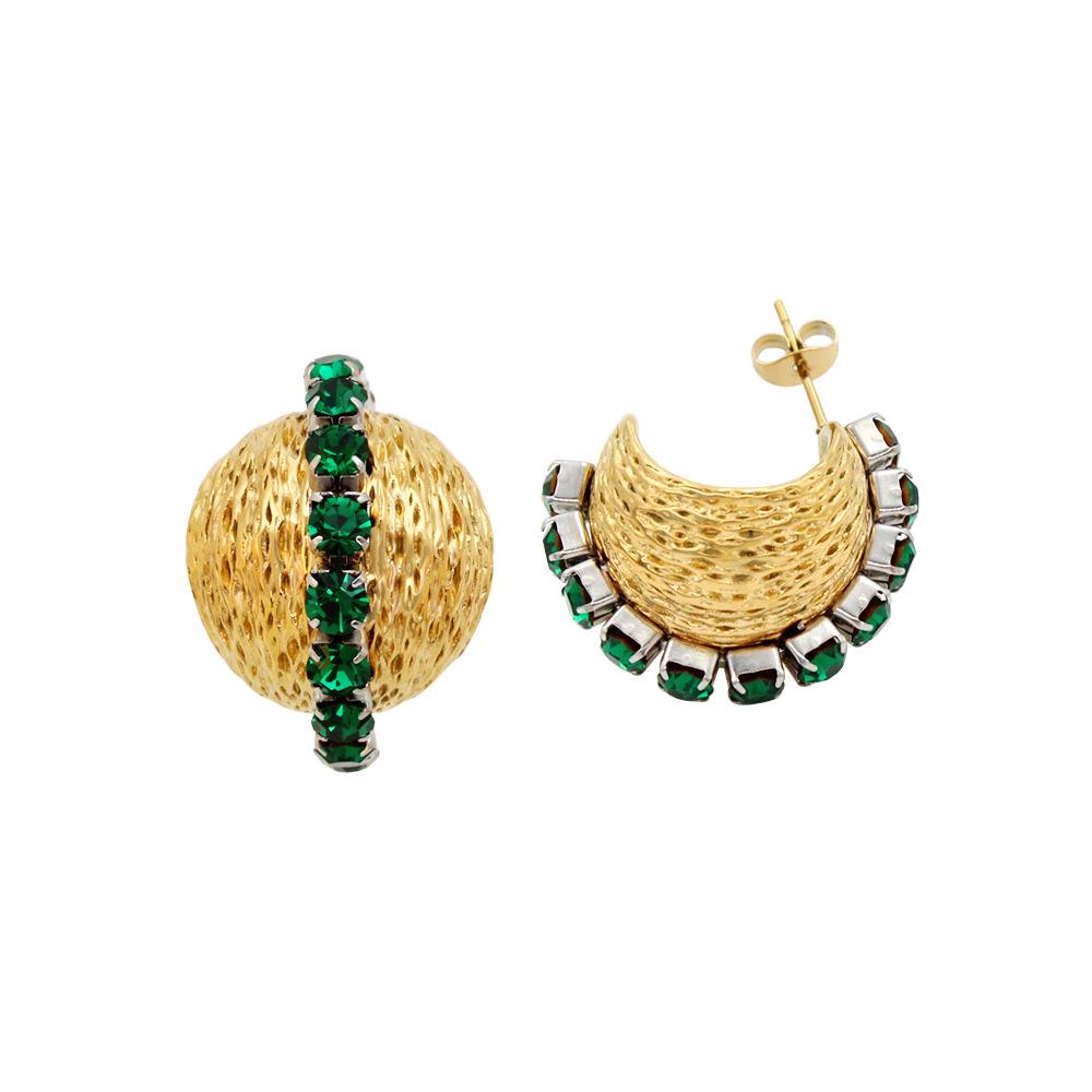 French Retro INS Style Geometric C-Shaped Stud Earrings with Personalized Pleated Design and Rhinestones