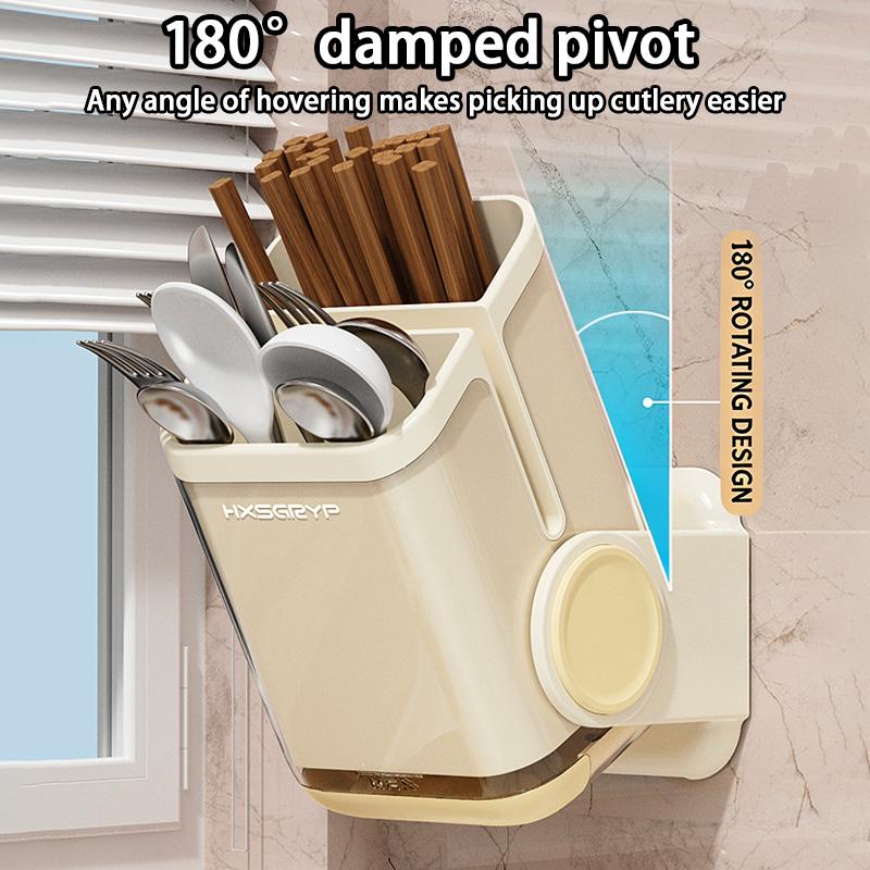 Kitchen Cutlery Rack Household Wall-Mounted No-Drill Countertop/Wall Compatible Rotatable Chopstick Holder