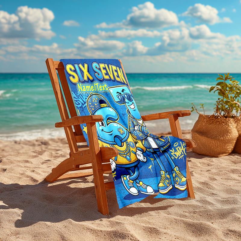 1PC Custom Name "Six Seven Urban Characters" Beach Towel Highly Absorbent And Sand-Resistant Towel for Swimming, Pool, Yoga, And Travel Lightweight
