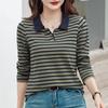 Women's Striped Long-Sleeve Polo Top in Pure Cotton
