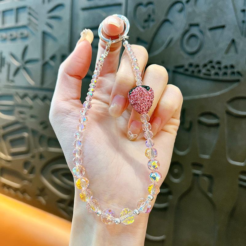 Flash Beaded Mobile Phone Chain Crystal Bow Key Bag Lanyard Pearl Mobile Phone Lanyard Small Gift