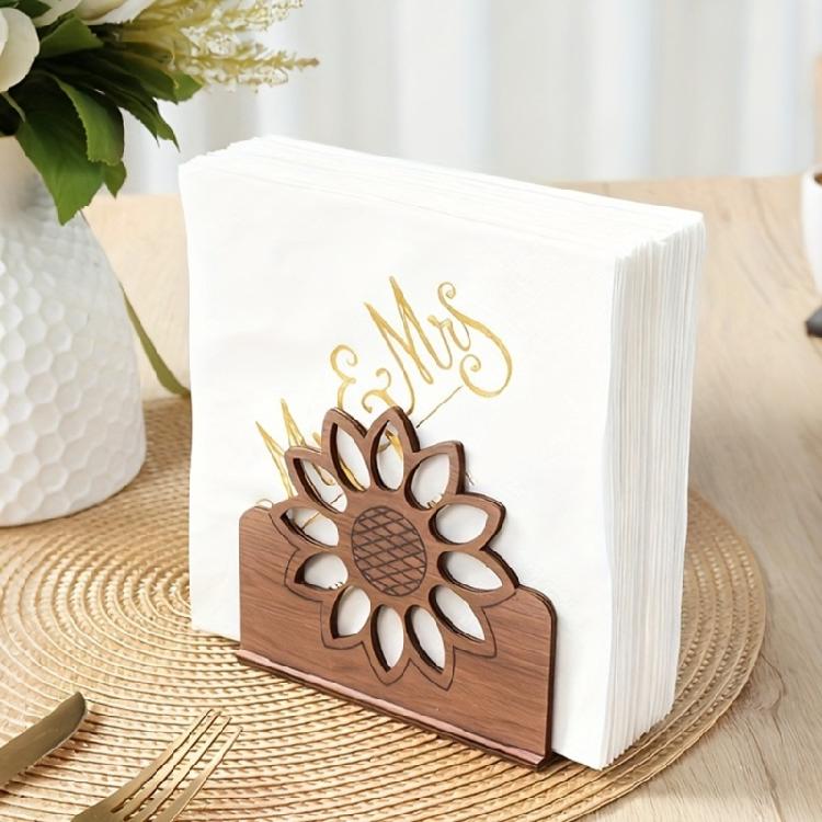Practical Wooden Sunflower Napkin Storage Stand Elegant Paper Towel Storage Dispenser Table Centerpieces