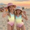Maillot de bain une pièce pour fille Été Imprimé Dégradé Sans Manches Décontracté Maillot de bain Tenue de plage pour enfants Léger Séchage rapide