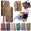 Wallet Zipper Purse Card Solt Leather Case For iPhone 14 15 Pro Max 13 Mini 12 11 SE 2022 X XR XS 8 7 Plus Strap Bag Book Cover