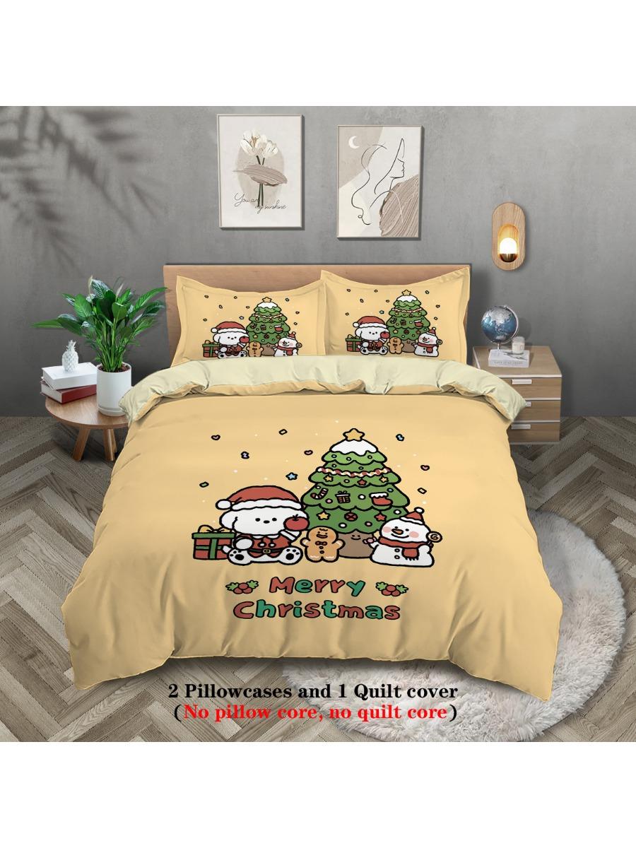 

3pcs Cartoon Christmas Printed Chipless Bedding Set Soft and Comfortable Multi Size Dormitory Bedroom Machine Washable 135x200cm-EU-Single&set