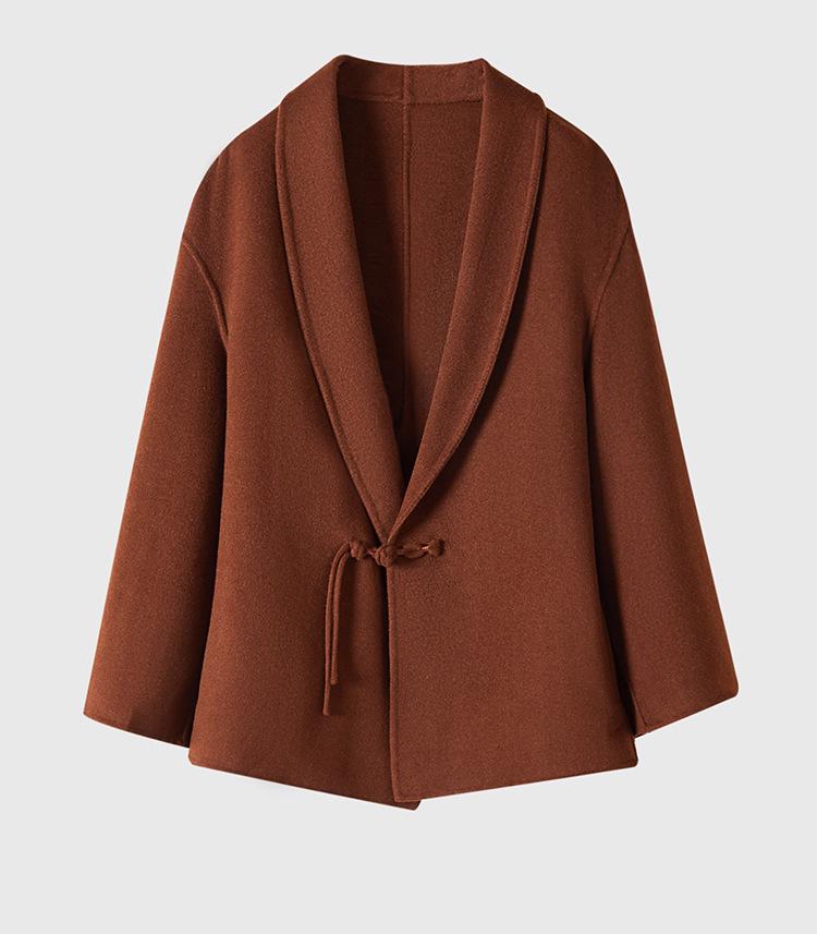 

Женское свободное шерстяное пальто 2025 - 100% чистая шерсть, стиль с застежками-лягушками, универсальное для осени/зимы Medium