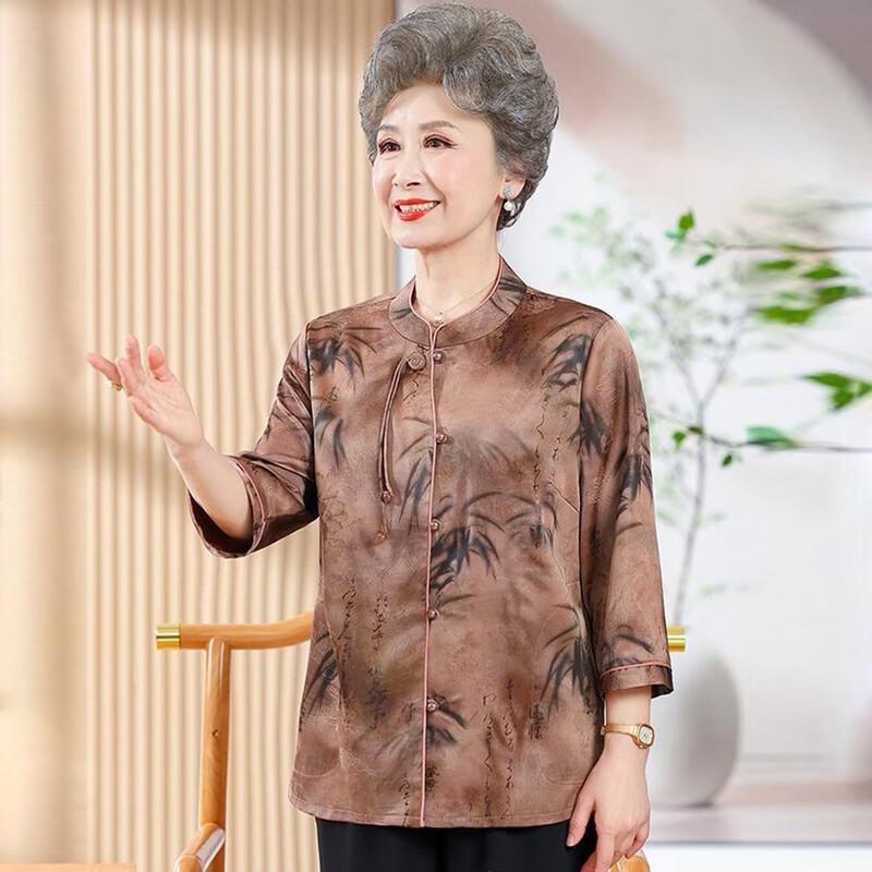 YUZHAOLIN Elderly Women's Embroidered Seven-Sleeve Casual Shirt