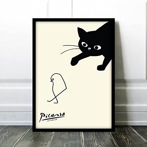 Picasso Katze und Küken A4 Gerahmtes Kunstposter Poster aoipro (Schwarzer Rahmen (23 cm x 31 cm))