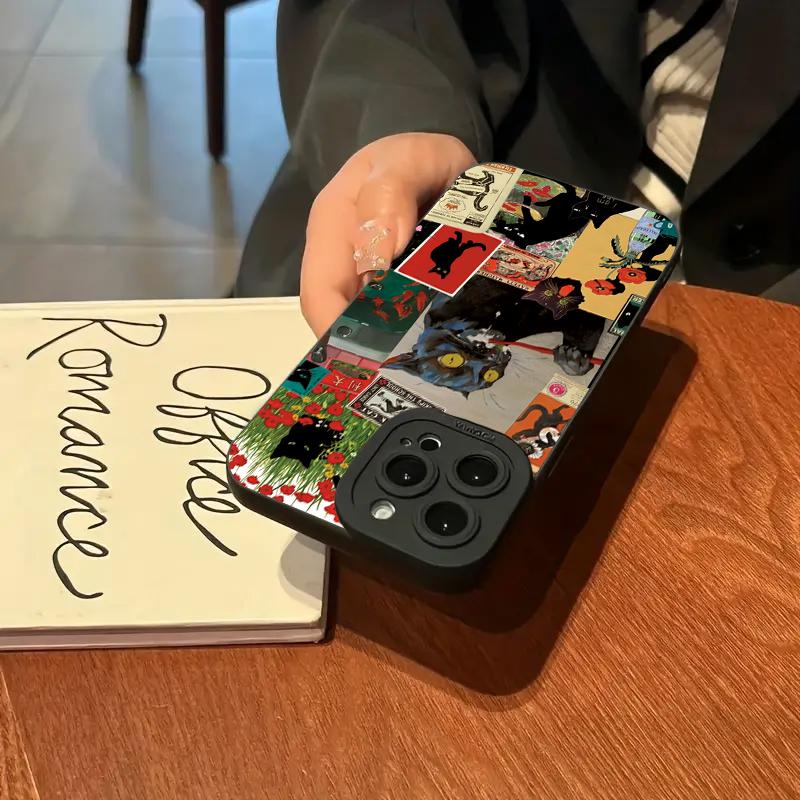 Abstrakte Kunst Katze Handyhülle Für iPhone 16e 16 15 14 13 12 11 Mini Pro Max X XR XSMax 8 7 6 6S Plus Weiche Silikon-Rückabdeckung
