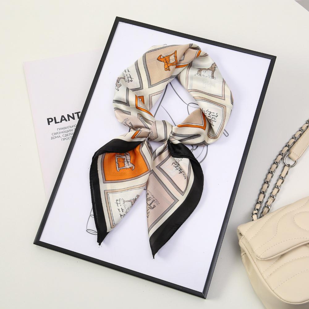 71 Flower polka dot simulation silk scarf neck small square scarf Korean atmosphere sunscreen scarf advanced sense