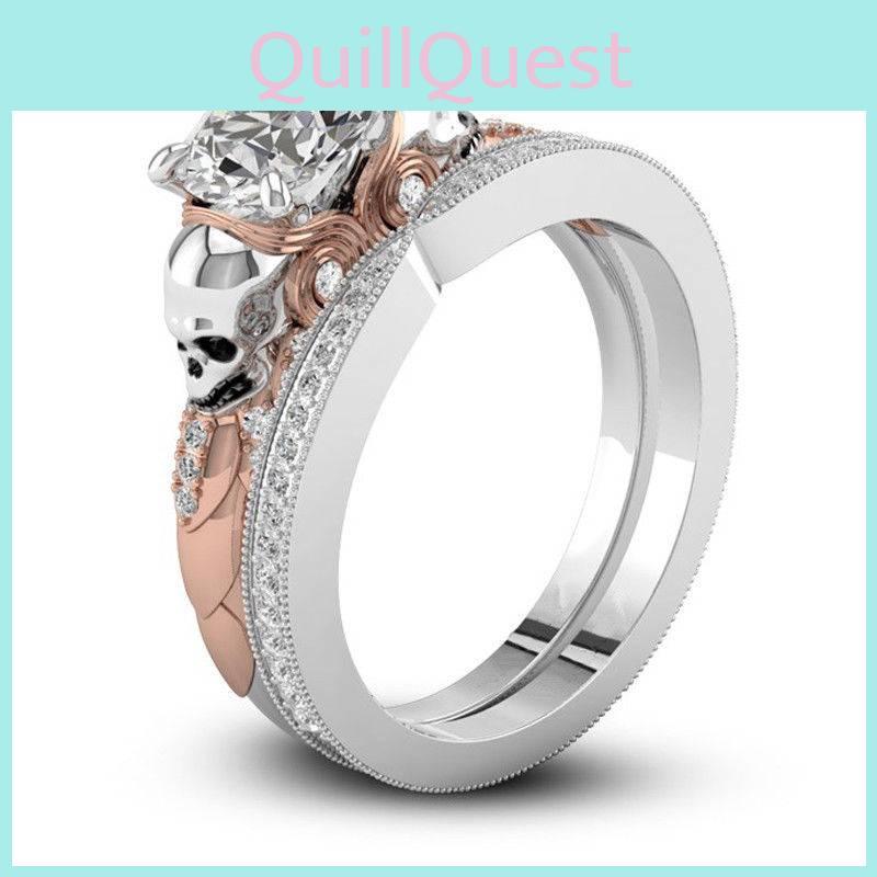 Creative Fashionable Couples Skull Ring With Dual Color Diamond Design In Alloy Material