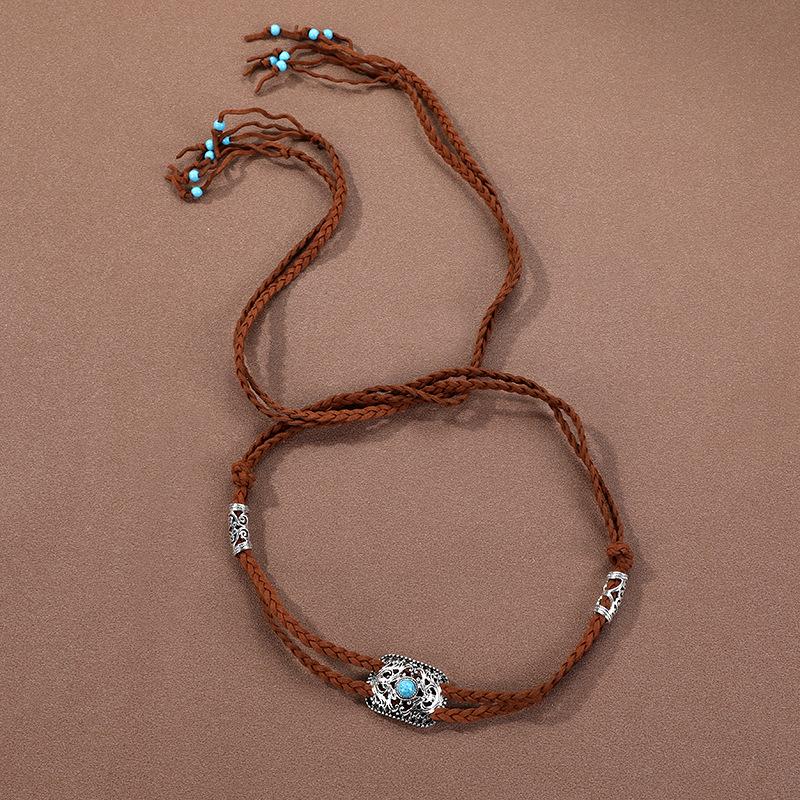 Böhmisches Retro Halsketten- & Ohrring-Set: Ethnischer Stirnschmuck im tibetischen Stil