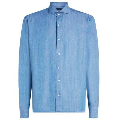 Mens Denim Slim Long-Sleeved Shirt