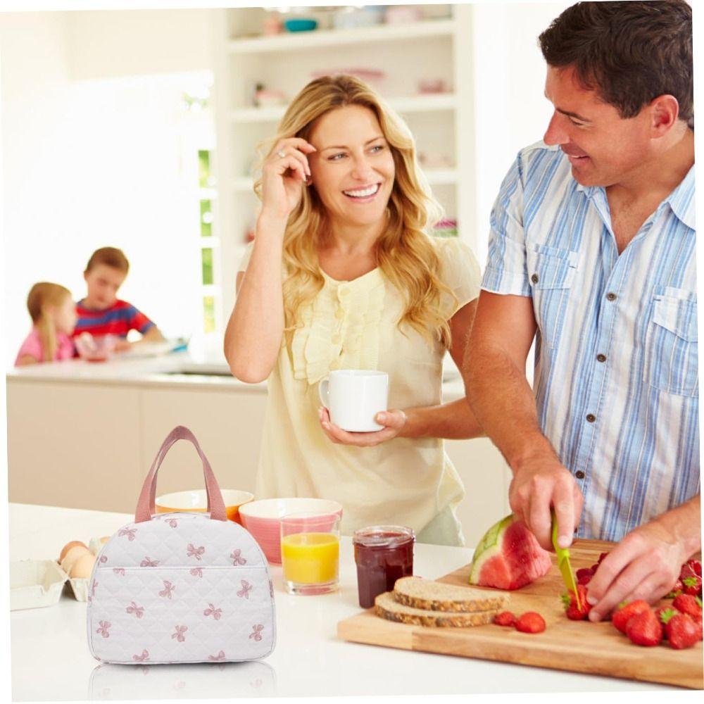 Insulated Quilted Food Thermal Bag Bow Thermal Insulation Bag Portable Ice Pack  for Work, School