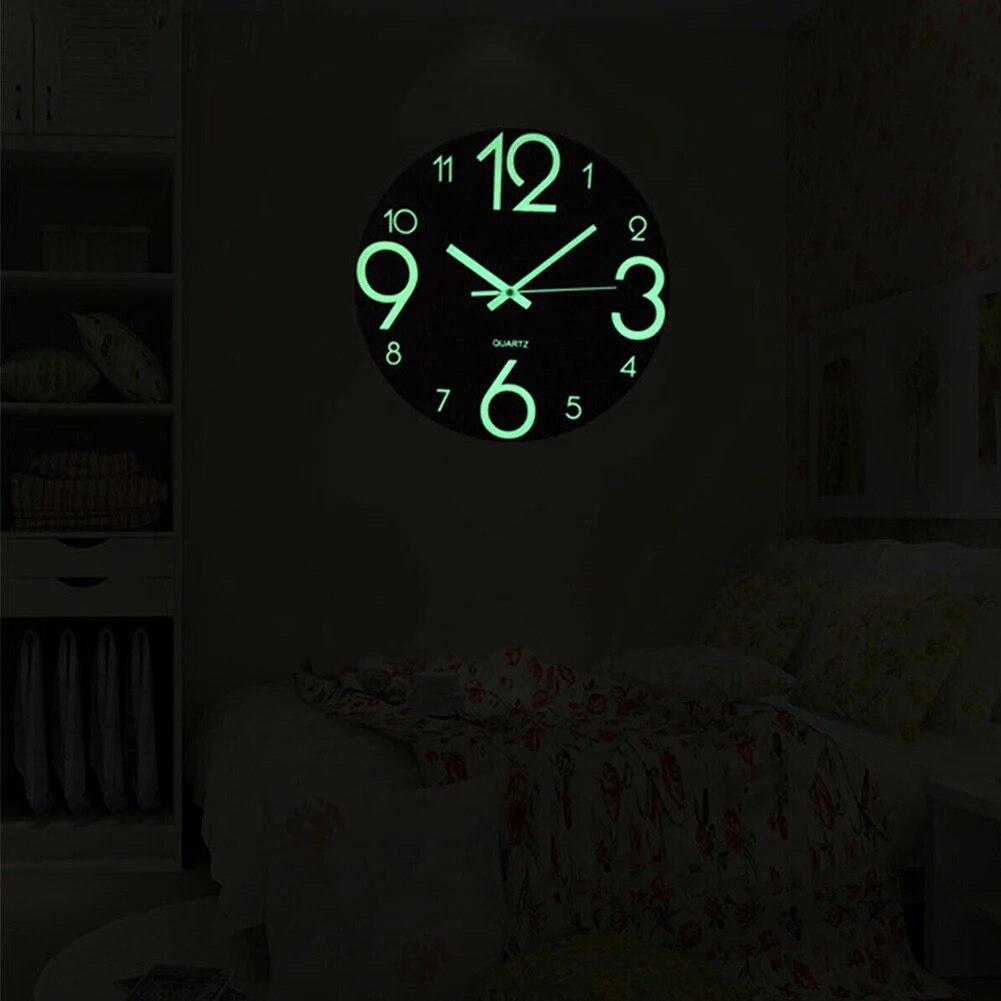 Ceas de perete luminos de 12 inch Ceasuri de perete de bucătărie, silențioase, fără ticăituri, cu lumini de noapte, pentru pat de sufragerie de interior/exterior