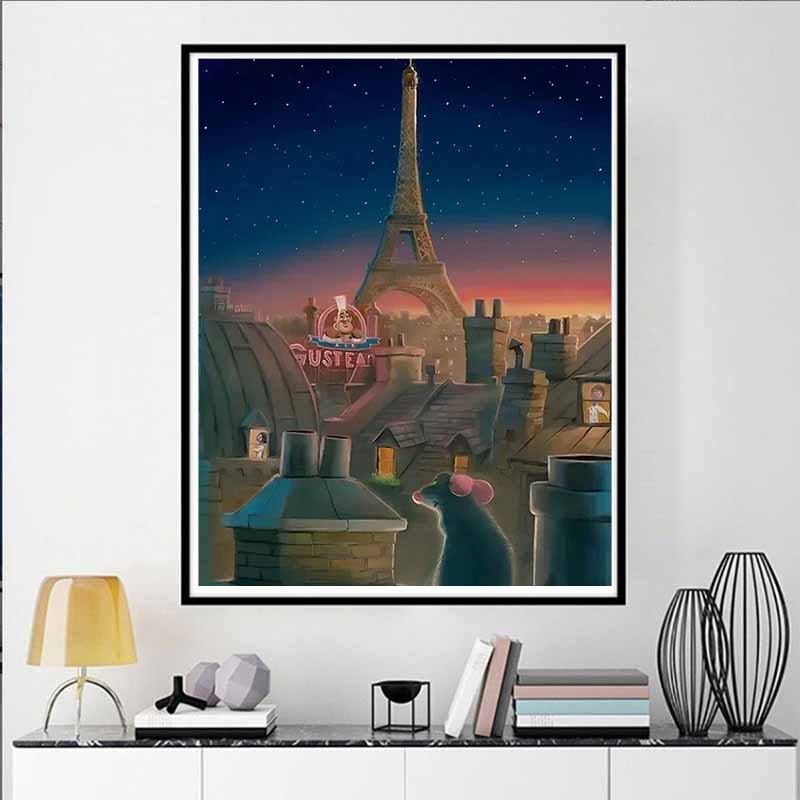 Disney Diamond Painting 5D Ratatouille Xiaomi Paris Night Scene Illustration Cartoon Movie Cross Stitch Embroidery Handmade Gift Home Decoration