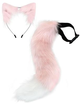 MORYTRADE Fox Cosplay Ears and Tail 2-Piece Set, Halloween Costume, Fox Kemonomimi, Pink