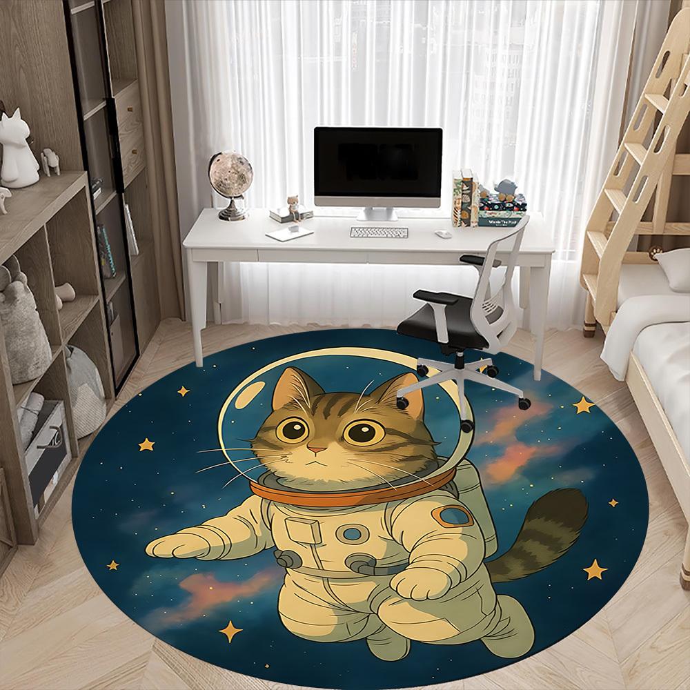 1PC SpaceKitty Office Round Area Rug,  Mat Suitable ForOffice, Under Office Chairs Bedroom Living Room Home Decor, Room Deco