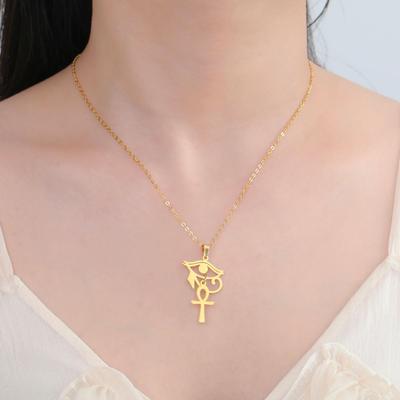Lucktune Ankh Cross and Eye of Horus Pendant Necklace Stainless Steel Ancient Egypt Symbol Chain Necklace for Women Jewelry Gift