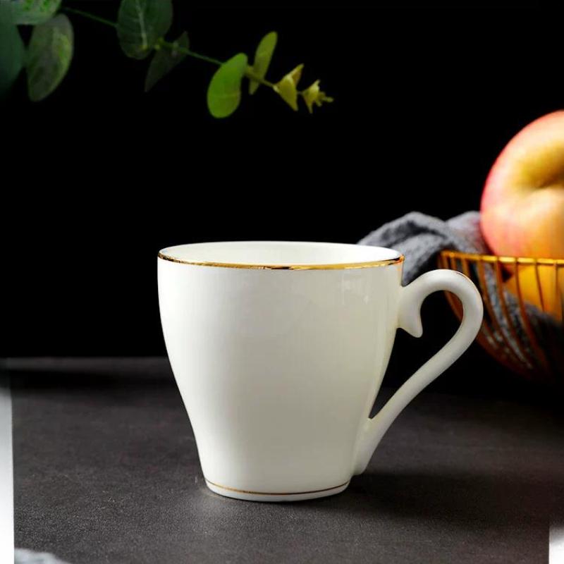 Bone China Coffee Mug with Gold Rim, 200-400ml Tea Cup with Handle White 1pc, for Espresso,Hot Cocoa,Cappuccino,Latte and Cold Drinks, Microwave Safe
