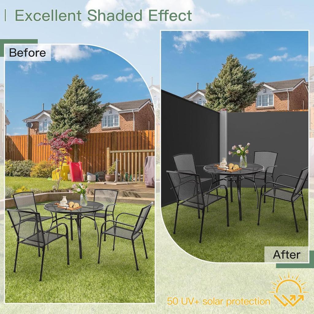 YODOLLA 350x160cm Doppelte ausziehbare Seitenmarkise, Wasserdichter faltbarer Sichtschutz & Raumteiler für Veranda und Terrasse, Grau