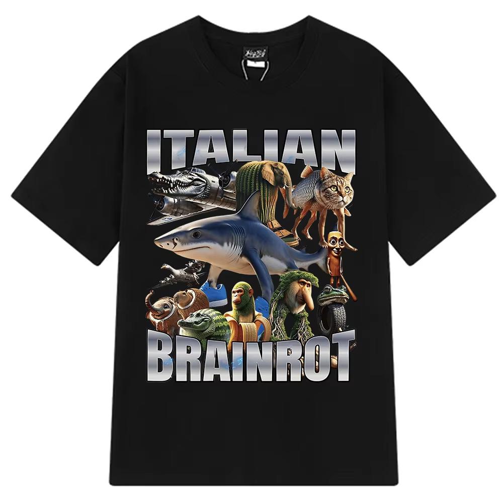 Italian Brainrot Tralalero Tralala Tung Tung Tung Sahur Bombardiro Crocodilo Funny Meme T-shirt Men Women Fashion Loose T Shirts