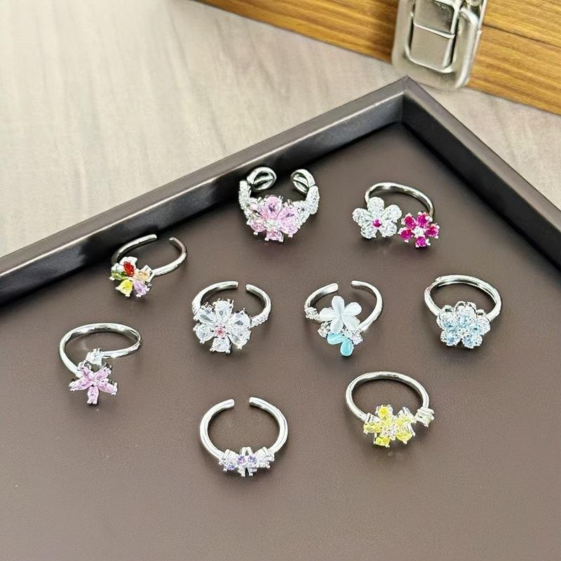 Bursting Full Of Diamonds, Flower Color Treasure, Sweet And Cool Opening Ring, Female Luxury Exquisite Niche High-End Sense Light Luxury Super Fairy