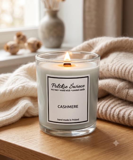 soy candle with a wooden wick + CASHMERE