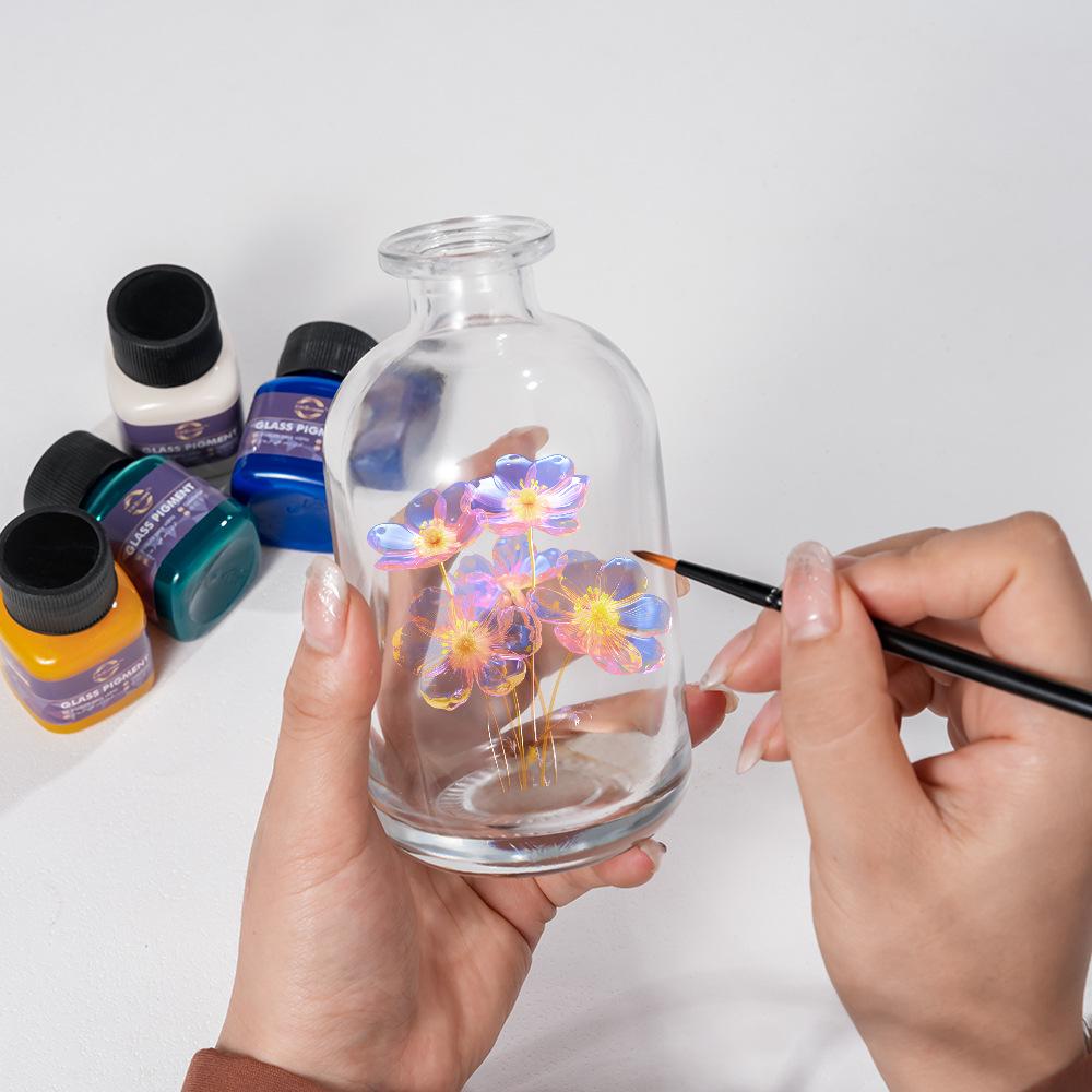 Farby do szkła Zestaw 6 kolorów dla dzieci: Przezroczysty, Wodoodporny Zestaw do Malowania Szkła DIY z Pędzlami