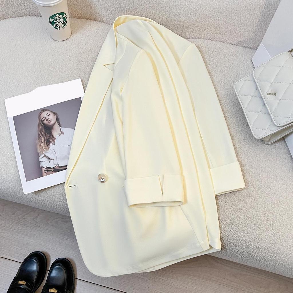2025 Summer Women's Milk Yellow Suit Jacket - Korean Goddess Style, Versatile, Casual, Thin Top for Trendy Commutes