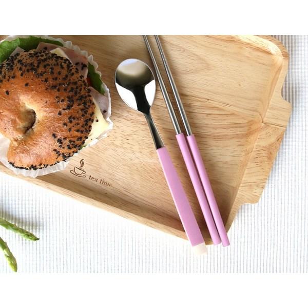 Bonaire Pastel Junior Kids Vacuum Chopsticks + Spoon + Case Set, Pink, Korean Popular Tableware