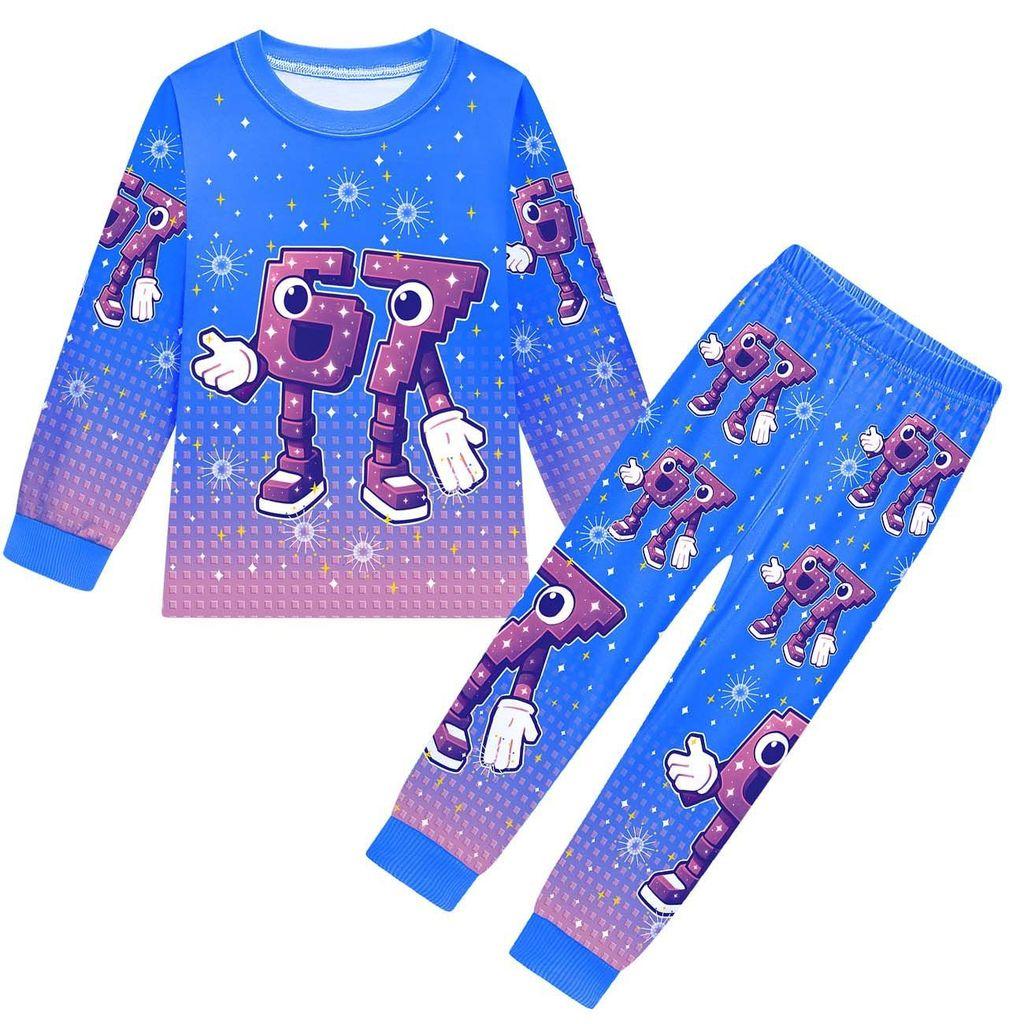 

19696 Kids Boys Girls Steal a Brainrot 67 Six Seven Print Long Sleeves T-Shirt Pants Pajamas Sleepwear Sets 160cm