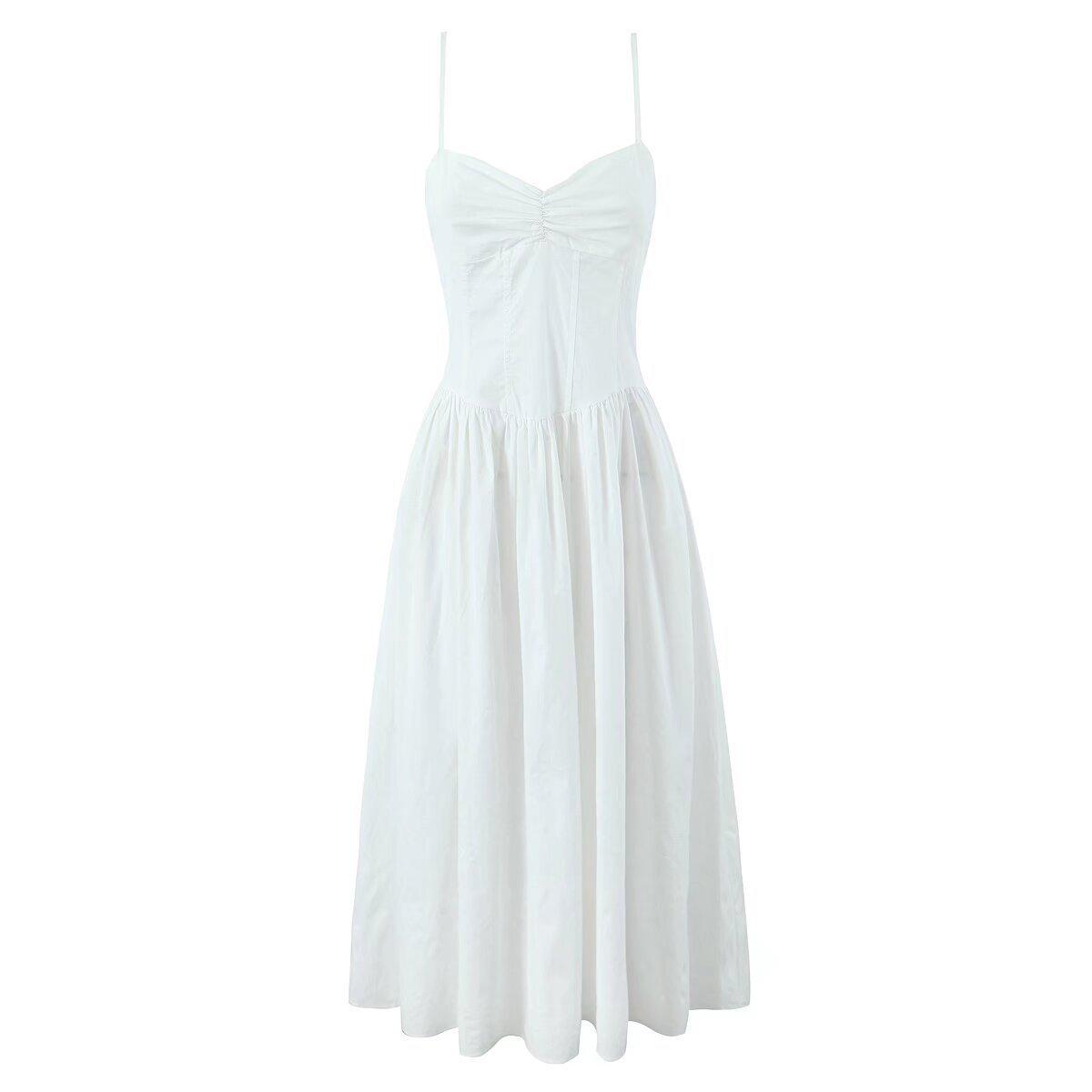 French Elegance: Slimming Spaghetti Strap White Dress Large