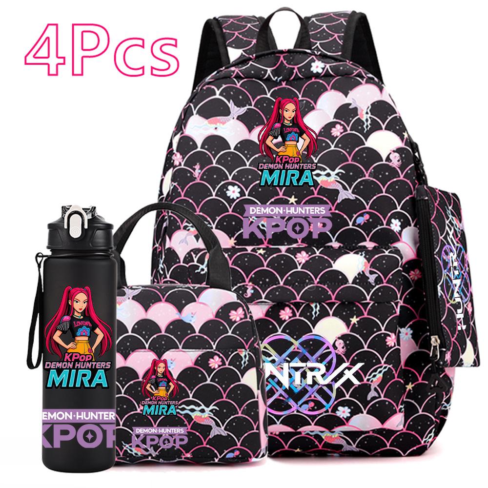 4Pcs/set Anime Cartoon Printed Backpack with Handbag Pencil Case 750Ml Water Bottler for Teenager Boy Girl Large Capacity Bookbag Schoolbag Mochila
