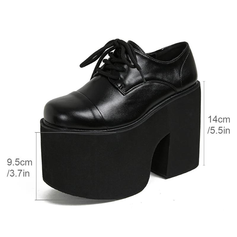 Womens Chunky Heeled Pumps Lace Up Elegant Oxford Platform Pumps for Women Height Increase Design Party Cosplay Shoes